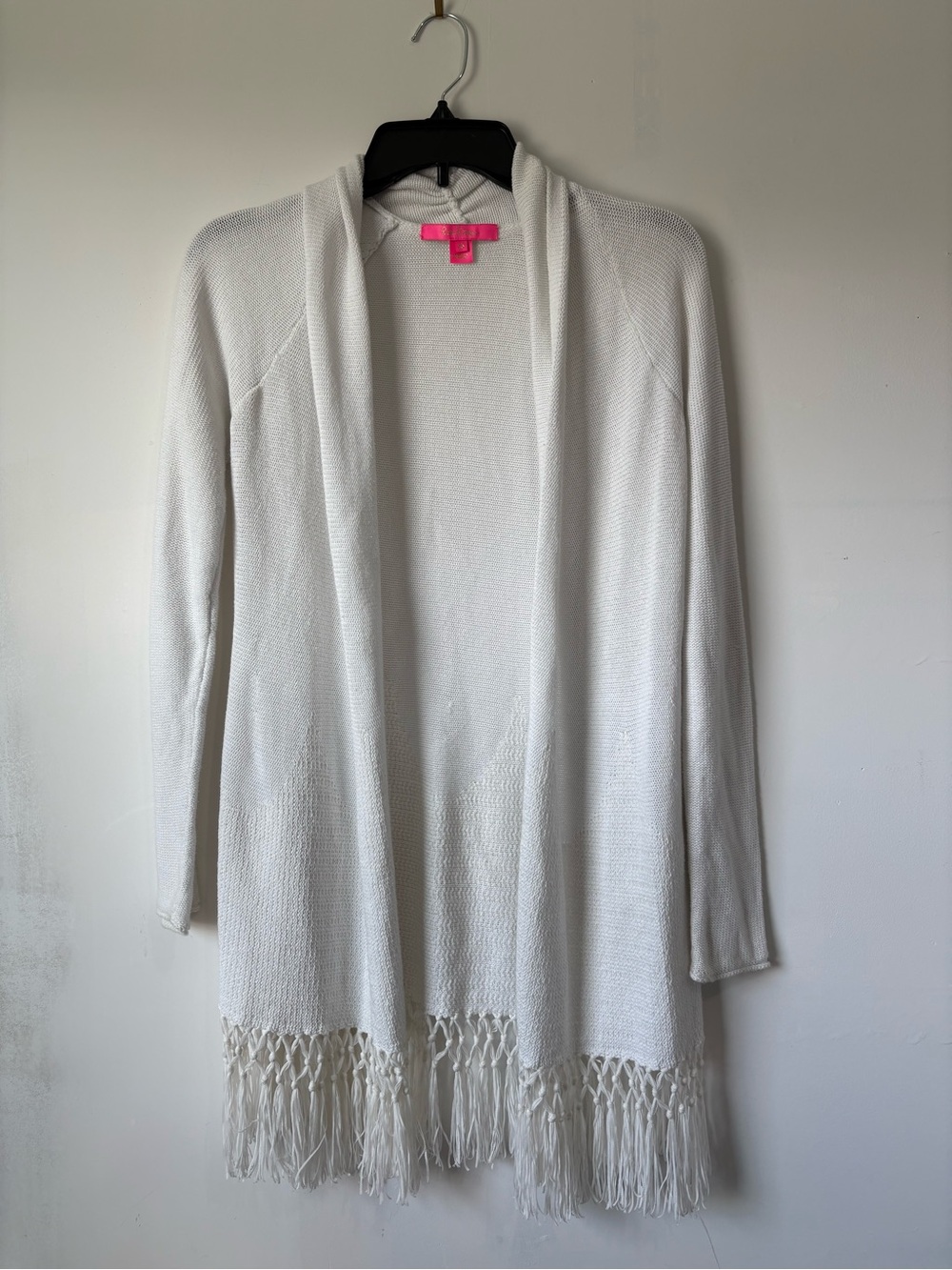 Lilly Pulitzer White Fringe Open-Front Cardigan